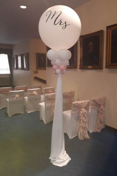 Beautiful 3ft Balloon Stands with Voile - Pair - airfilled - Can be personalise