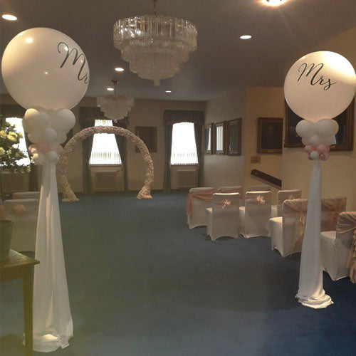 Beautiful 3ft Balloon Stands with Voile - Pair - airfilled - Can be personalise