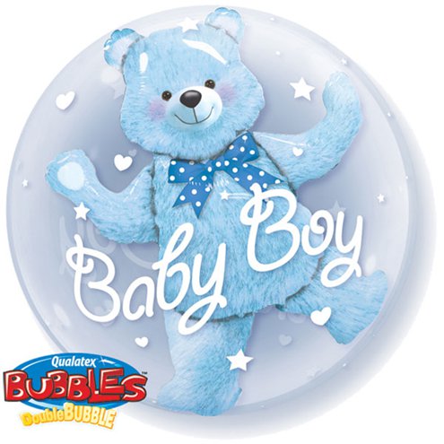 Themed Double Deco Bubble & 4 Latex balloons in a bouquet
