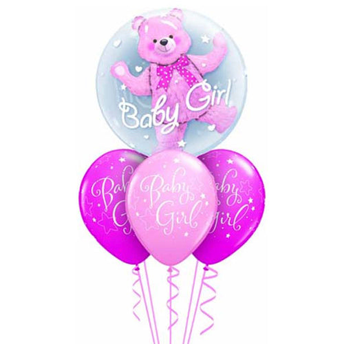 Themed Double Deco Bubble & 4 Latex balloons in a bouquet