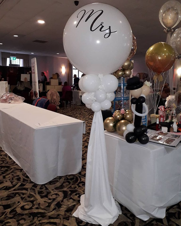 Beautiful 3ft Balloon Stands with Voile - Pair - airfilled - Can be personalise