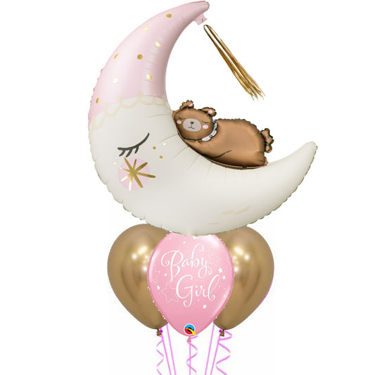 Welcome Baby Crescent & Bear balloon & 4 Latex Balloons Bouquet (boy or girl) OCH038