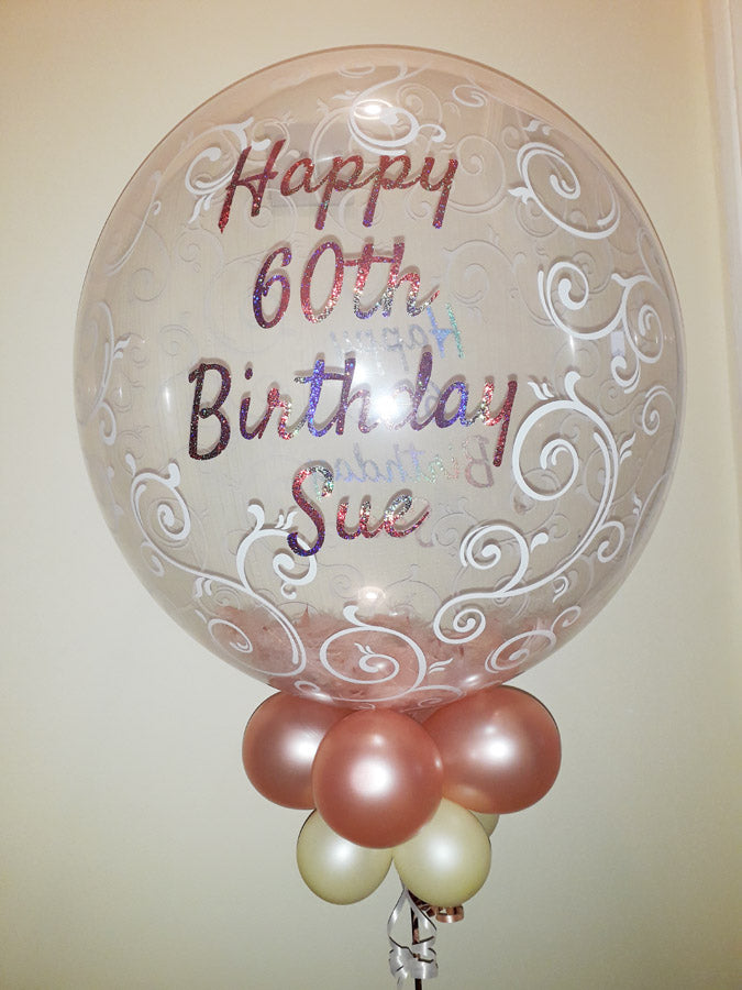 Feather Deco Bubble Balloon  Personalised one side - Ideal for any occasion (various Options)