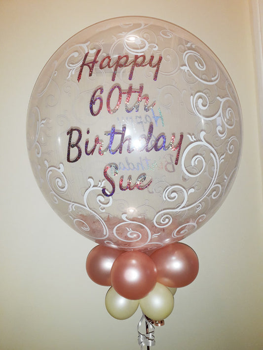 Feather Deco Bubble Balloon  Personalised one side - Ideal for any occasion (various Options)