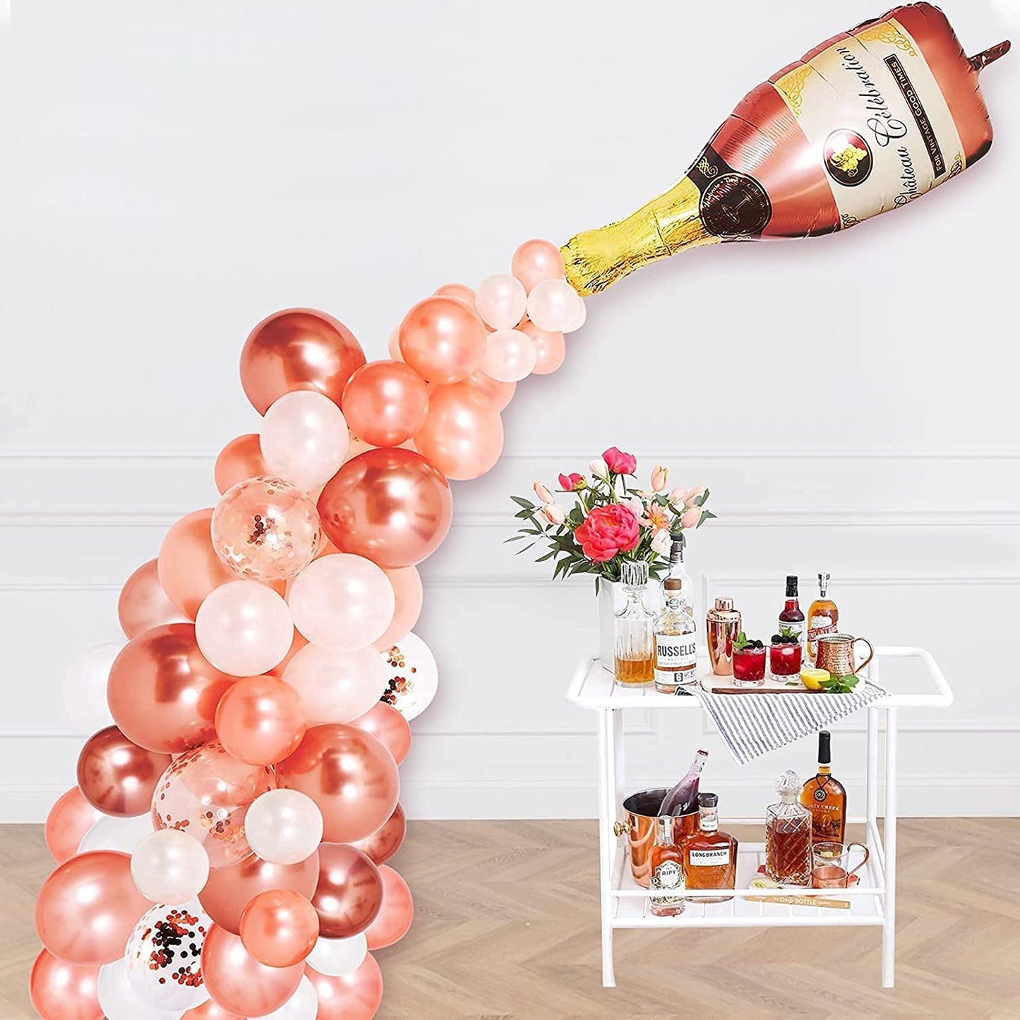 Champagne Bottle Balloon with balloon Garland - Two sizes available