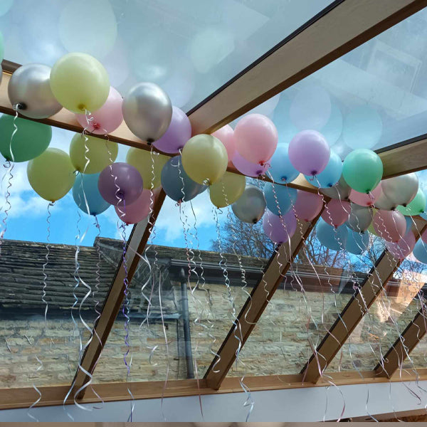 Latex Helium Filled Ceiling Balloons with ribbon (30, 60, 90,120) Only Last a Day