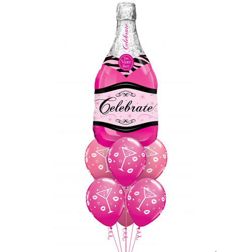 Celebration Foil Champagne Bottle & 6 Helium Latex Bouquet