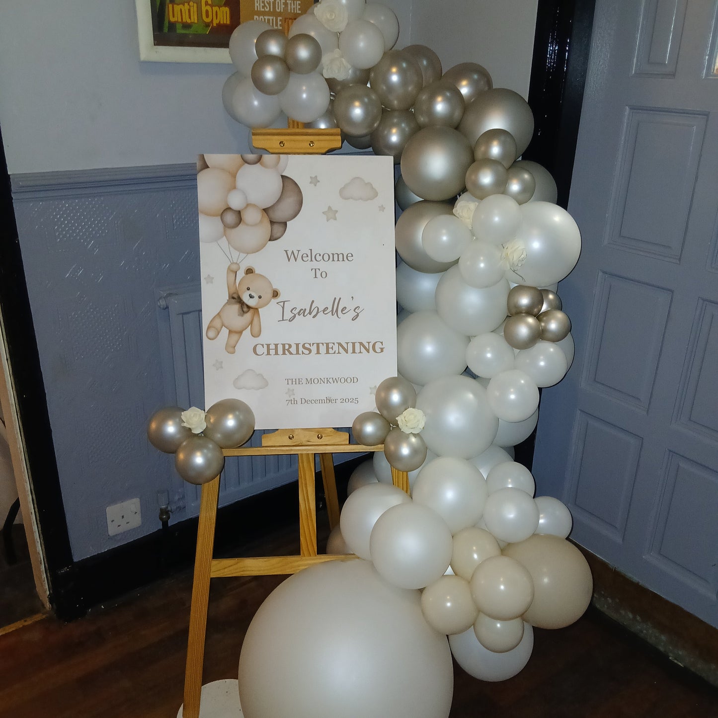 Wooden Easel, balloon garland & sign (various Options)