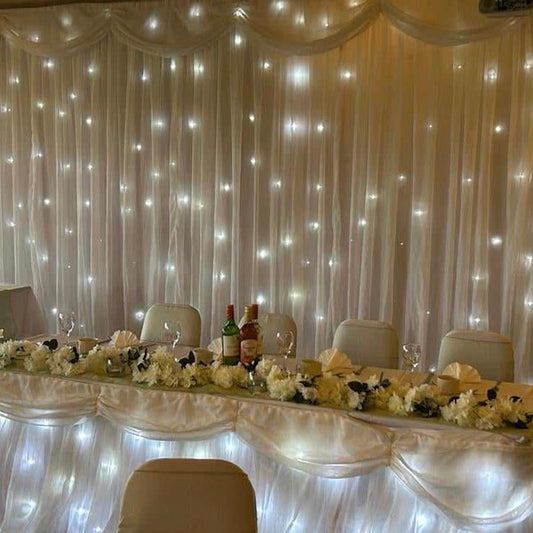 Elegant Twinkle Trio Package - Back Drop, Cake Table & Top Table