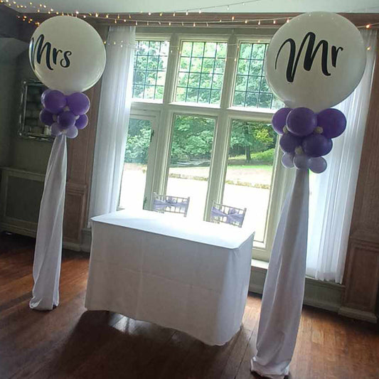 Beautiful 3ft Balloon Stands with Voile - Pair - airfilled - Can be personalise